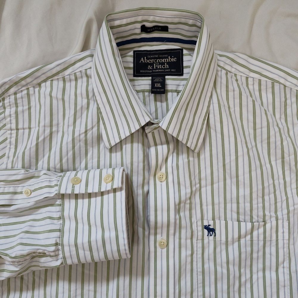 Abercrombie & Fitch Muscle Green White Stripe Button Up Size XXL